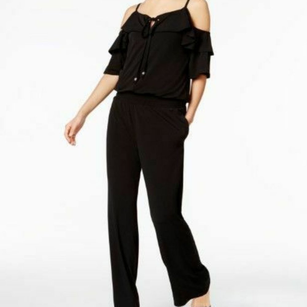 INC Black Off Shoulder Comfort Stretch Wide Leg Flare Jumpsuit Plus 2X NWT